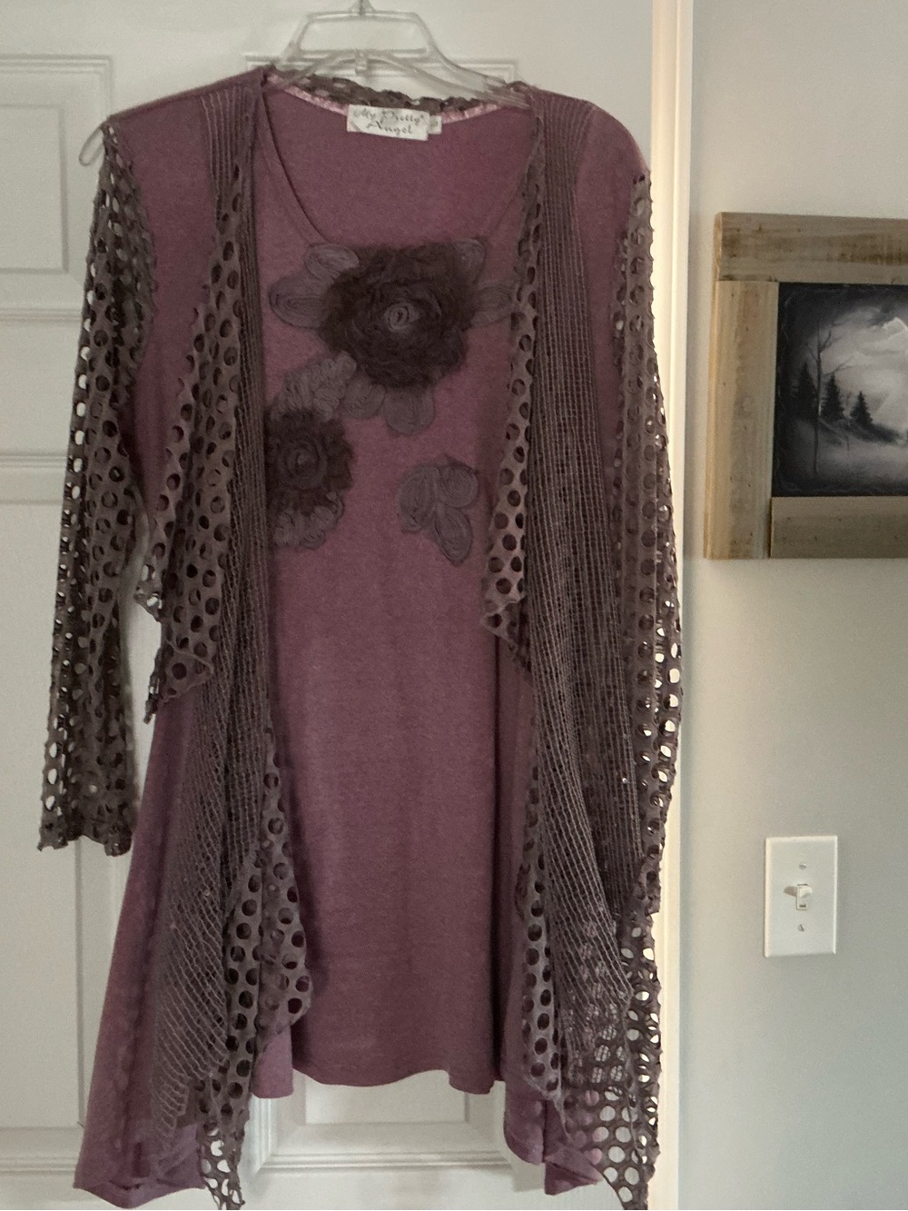 Pretty Angel Dusty Mauve Floral Open-Knit Layered Cardigan